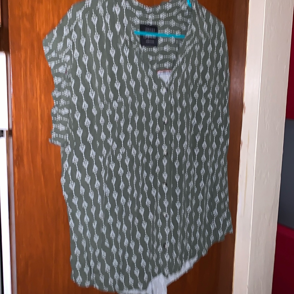 Jachs Girlfriend New York Women's Button Down Cap Sleeve Blouse Green Size Xl